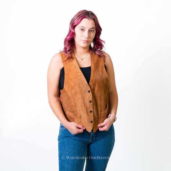 Vintage Western Cowhide Leather & Silk Paisley Print Vest - Picture 2 of 12